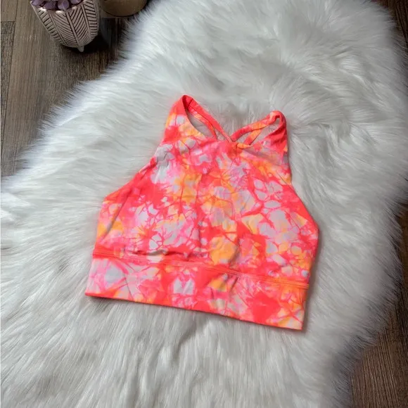 Lululemon Energy Bra High Neck Long Line Shibori Grapefruit Florid Orange