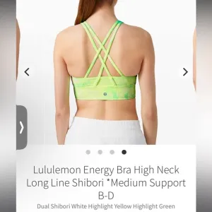 Lululemon Energy Bra High Neck Long Line Shibori Size 8 B-D