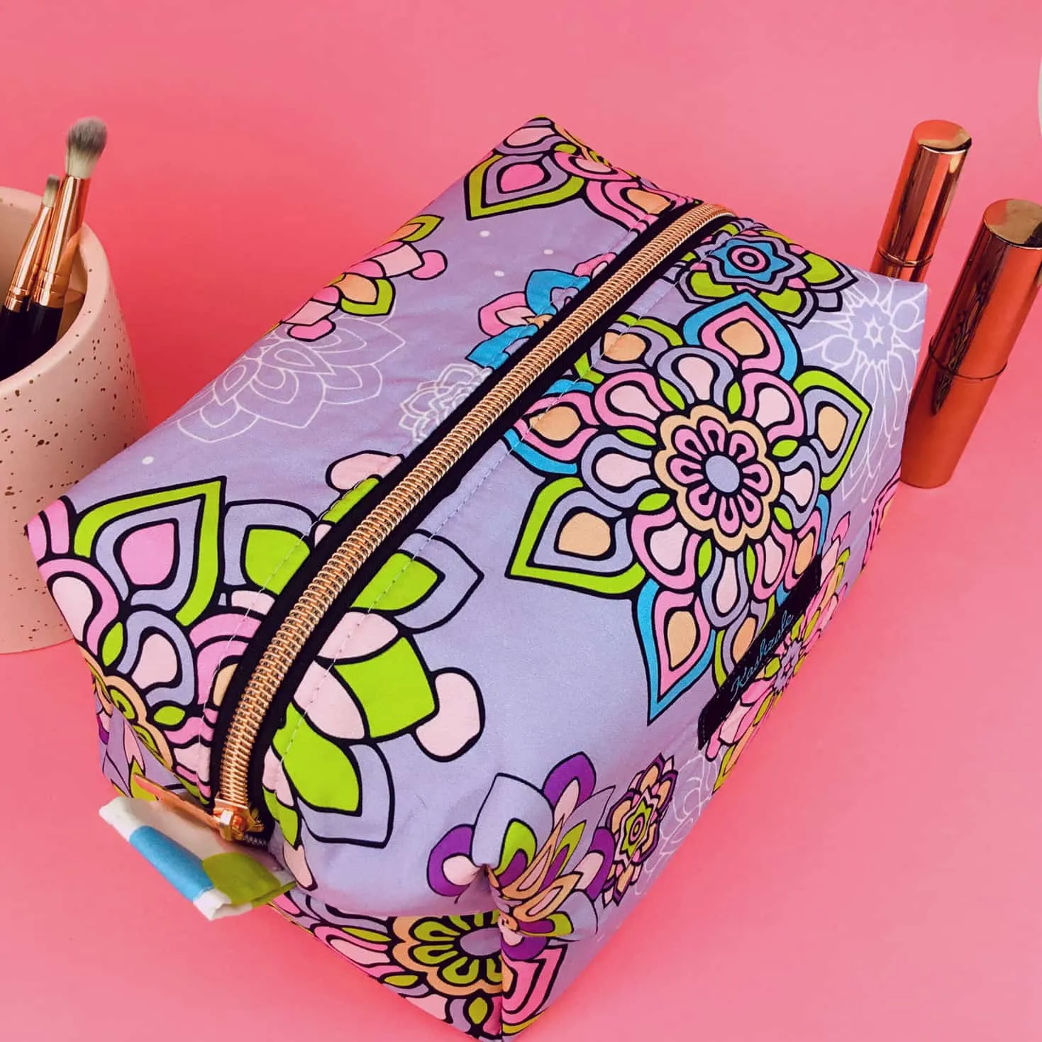 Mandala Magnifica Mauve Large Box Cosmetic Bag. Exclusive Design.