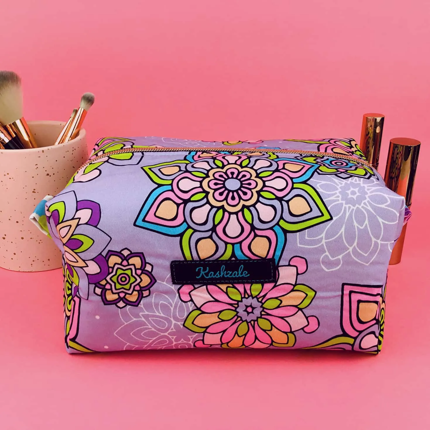 Mandala Magnifica Mauve Large Box Cosmetic Bag. Exclusive Design.