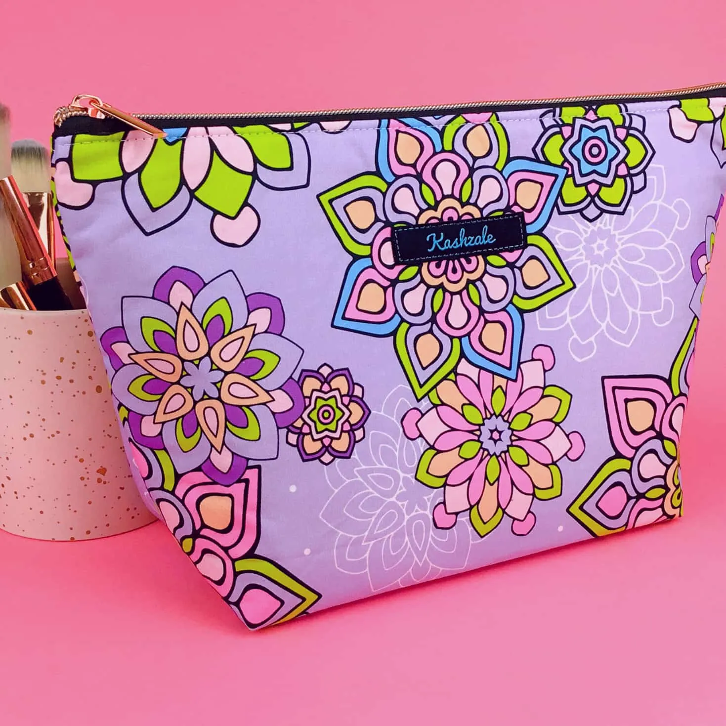 Mandala Magnifica Mauve Large Makeup Bag. Exclusive Design.