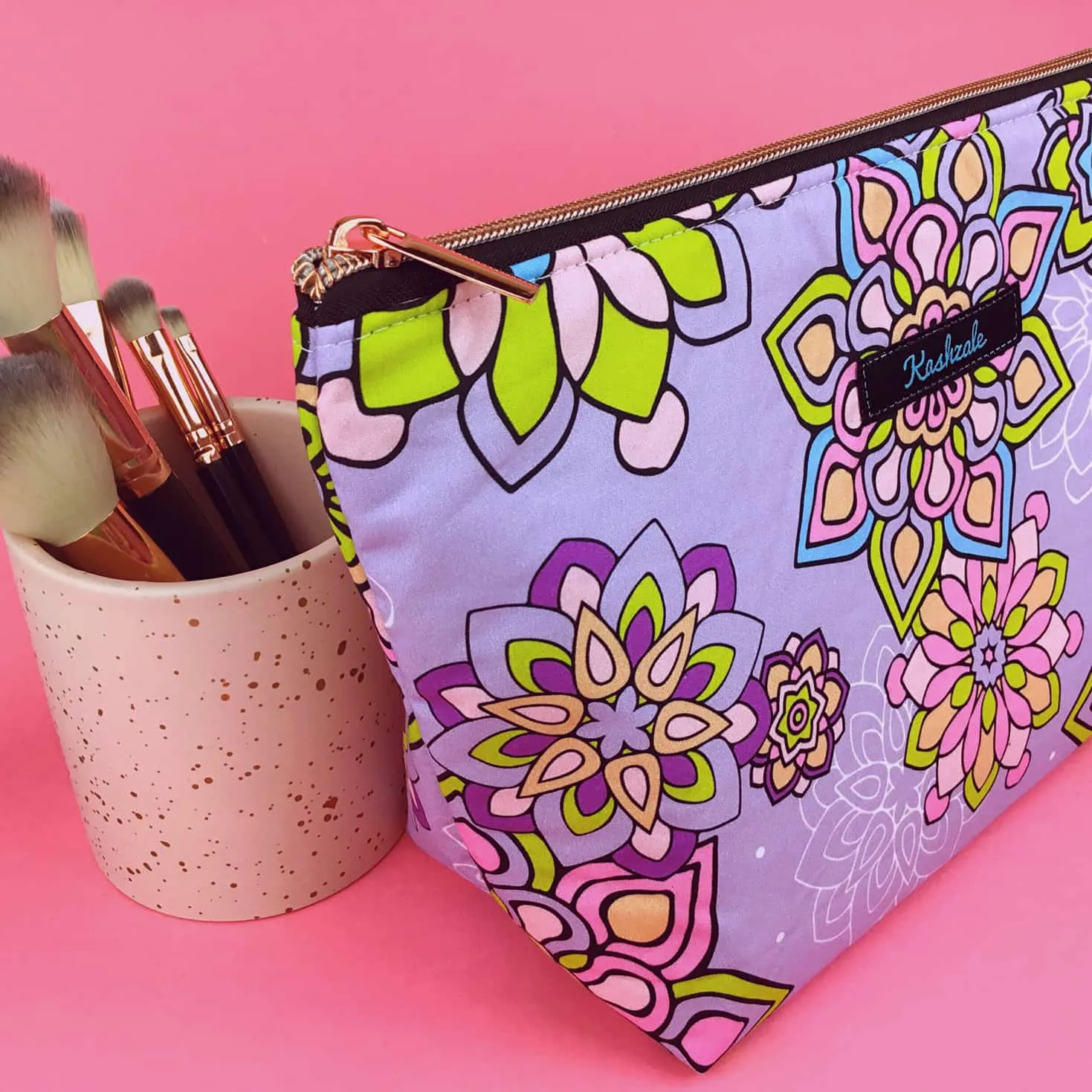 Mandala Magnifica Mauve Large Makeup Bag. Exclusive Design.