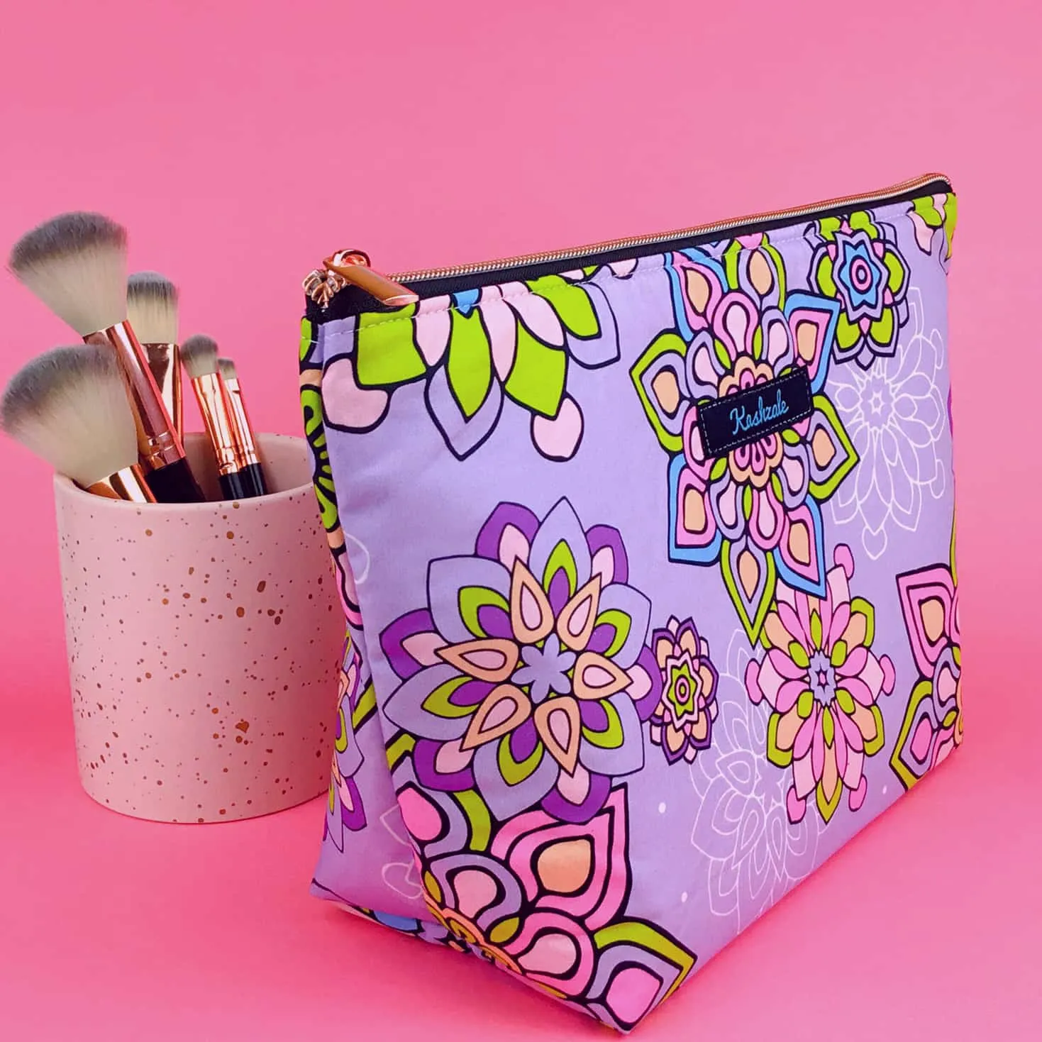 Mandala Magnifica Mauve Large Makeup Bag. Exclusive Design.
