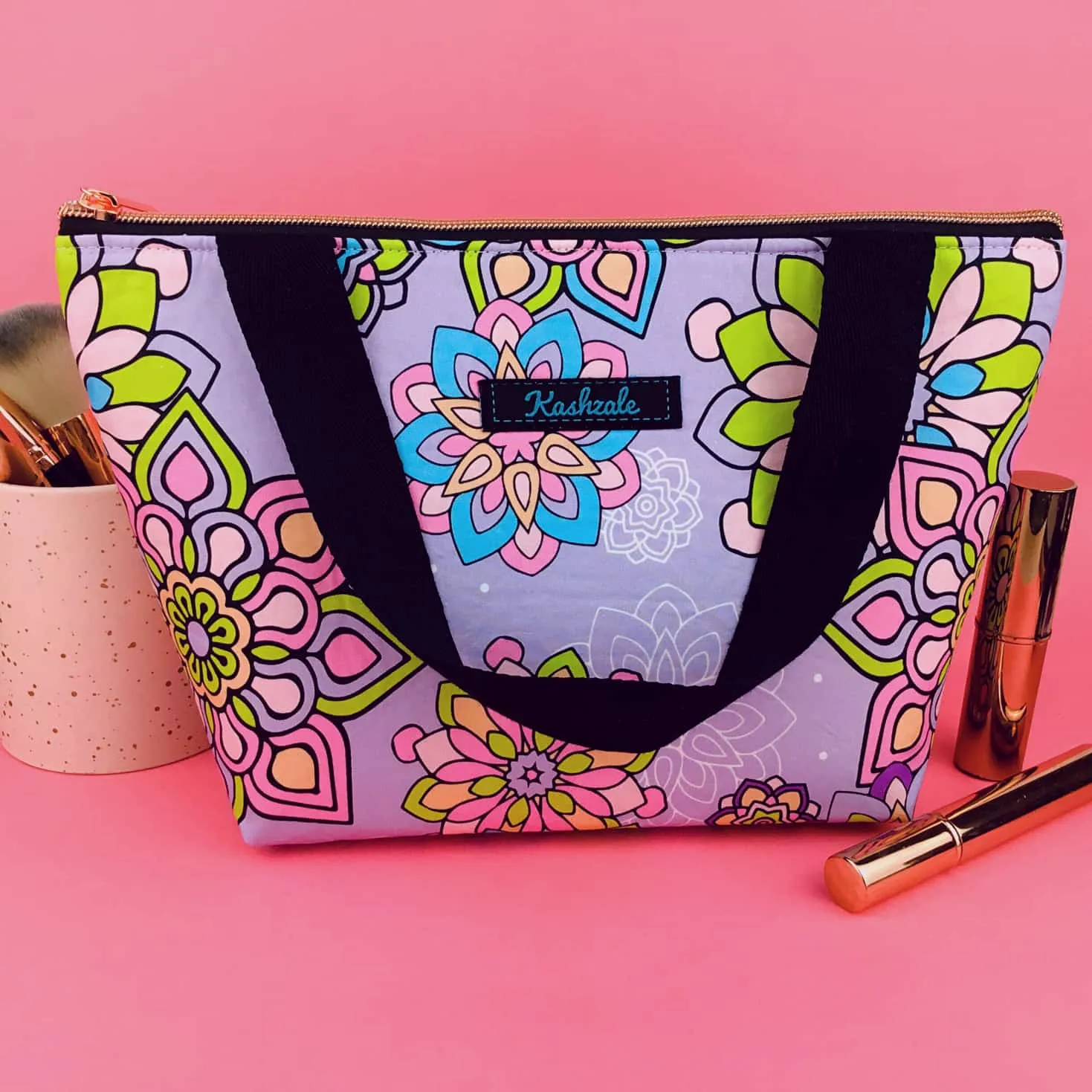 Mandala Magnifica Mauve Large Makeup Bag. Exclusive Design.