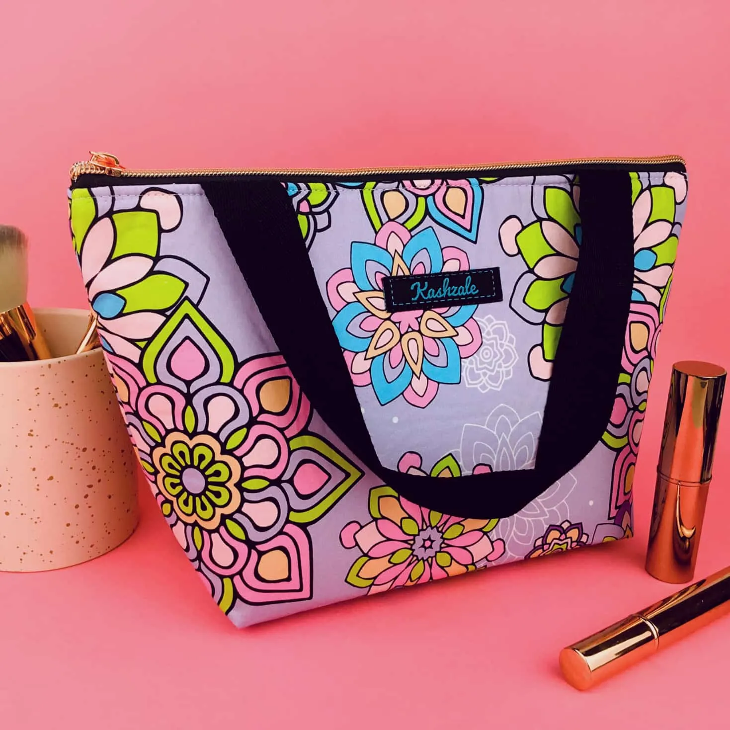 Mandala Magnifica Mauve Large Makeup Bag. Exclusive Design.
