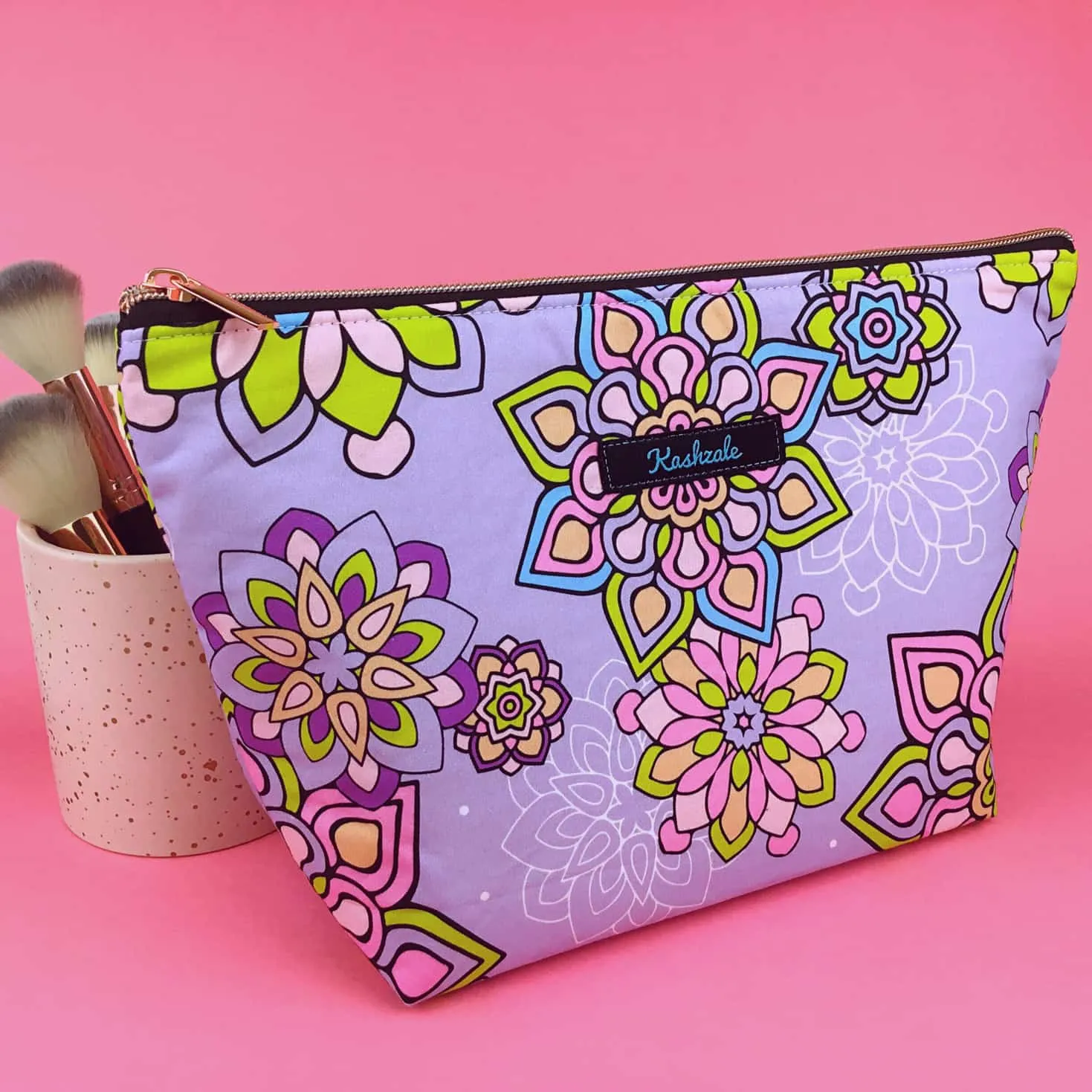 Mandala Magnifica Mauve Large Makeup Bag. Exclusive Design.
