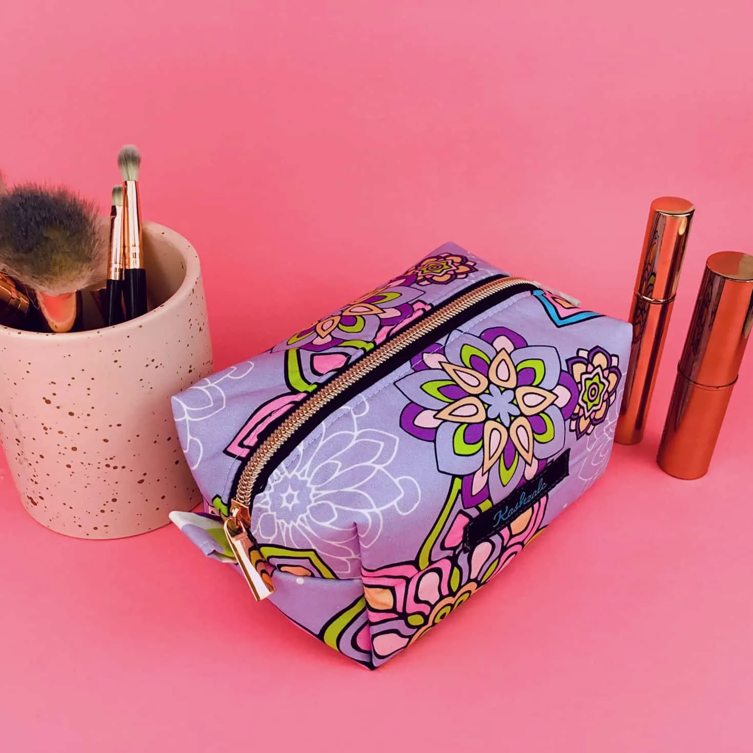 Mandala Magnifica Mauve Medium Box Makeup Bag.  Exclusive Design.