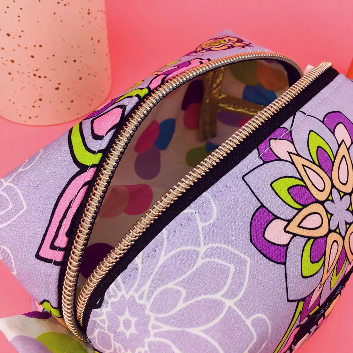 Mandala Magnifica Mauve Medium Box Makeup Bag.  Exclusive Design.