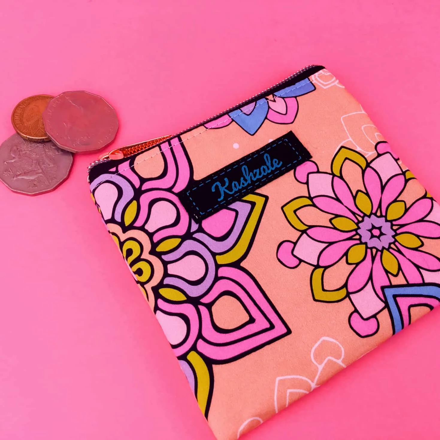 Mandala Magnifica Peach Coin Purse. Kashzale Exclusive Design