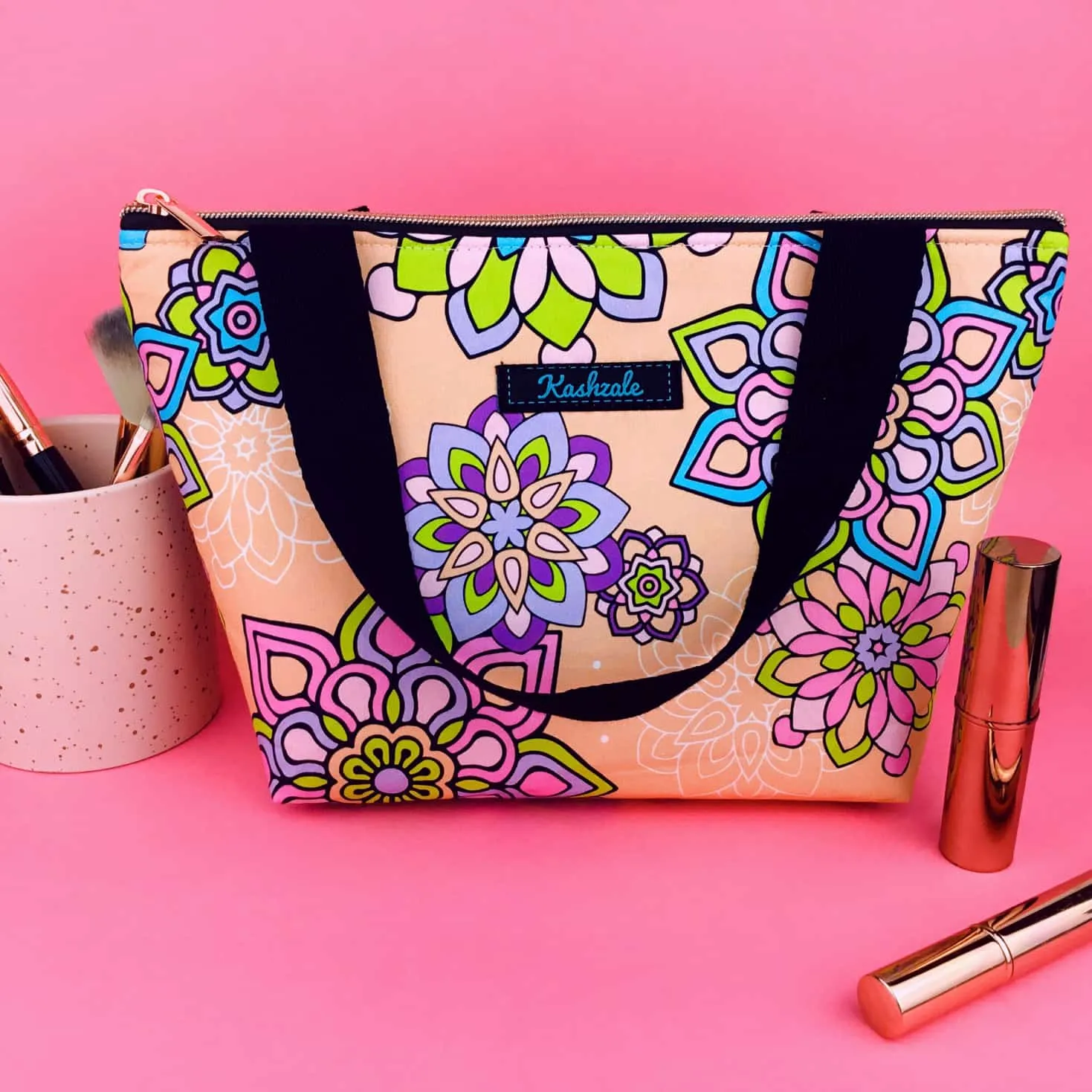 Mandala Magnifica Peach Large Makeup Bag. Exclusive Design.