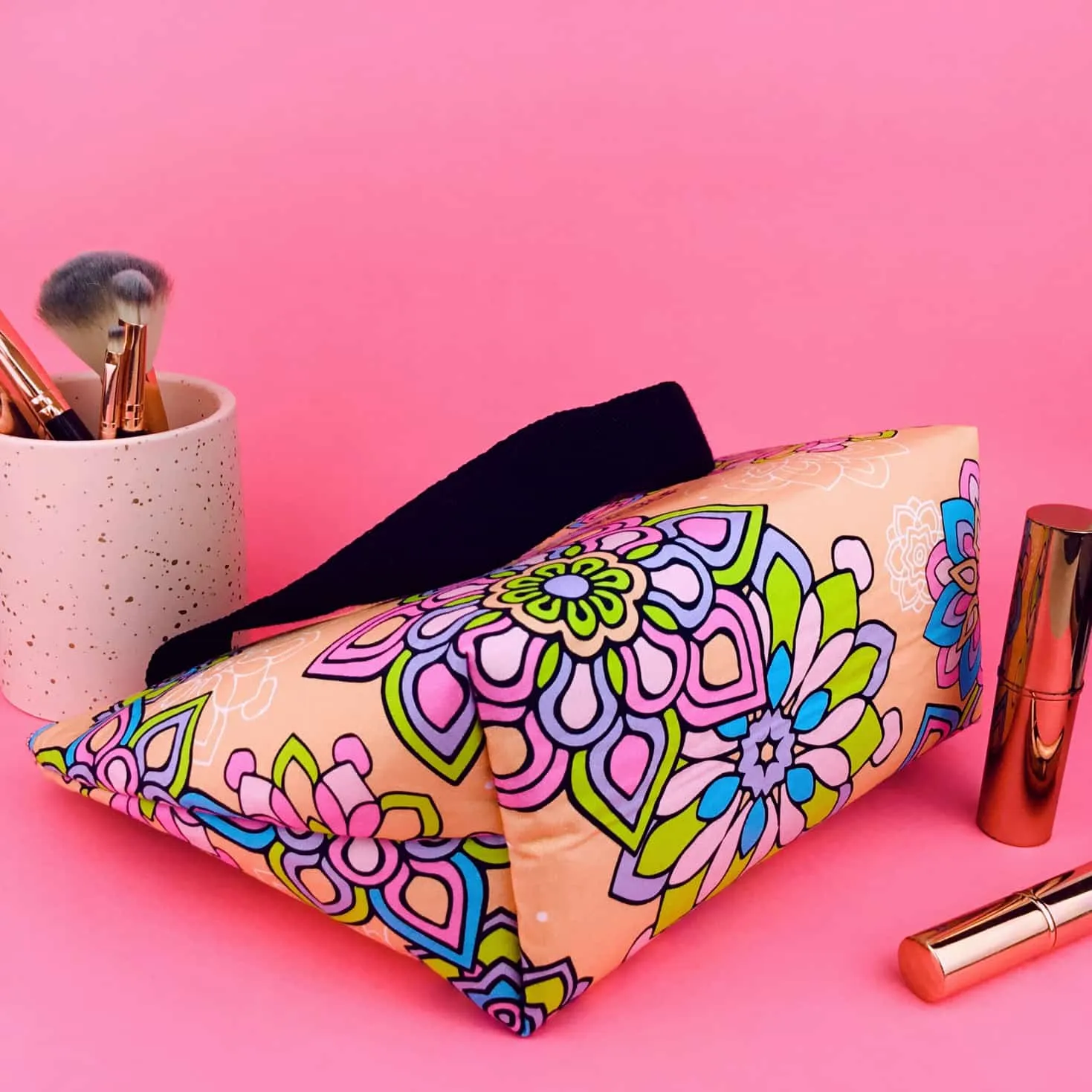 Mandala Magnifica Peach Large Makeup Bag. Exclusive Design.