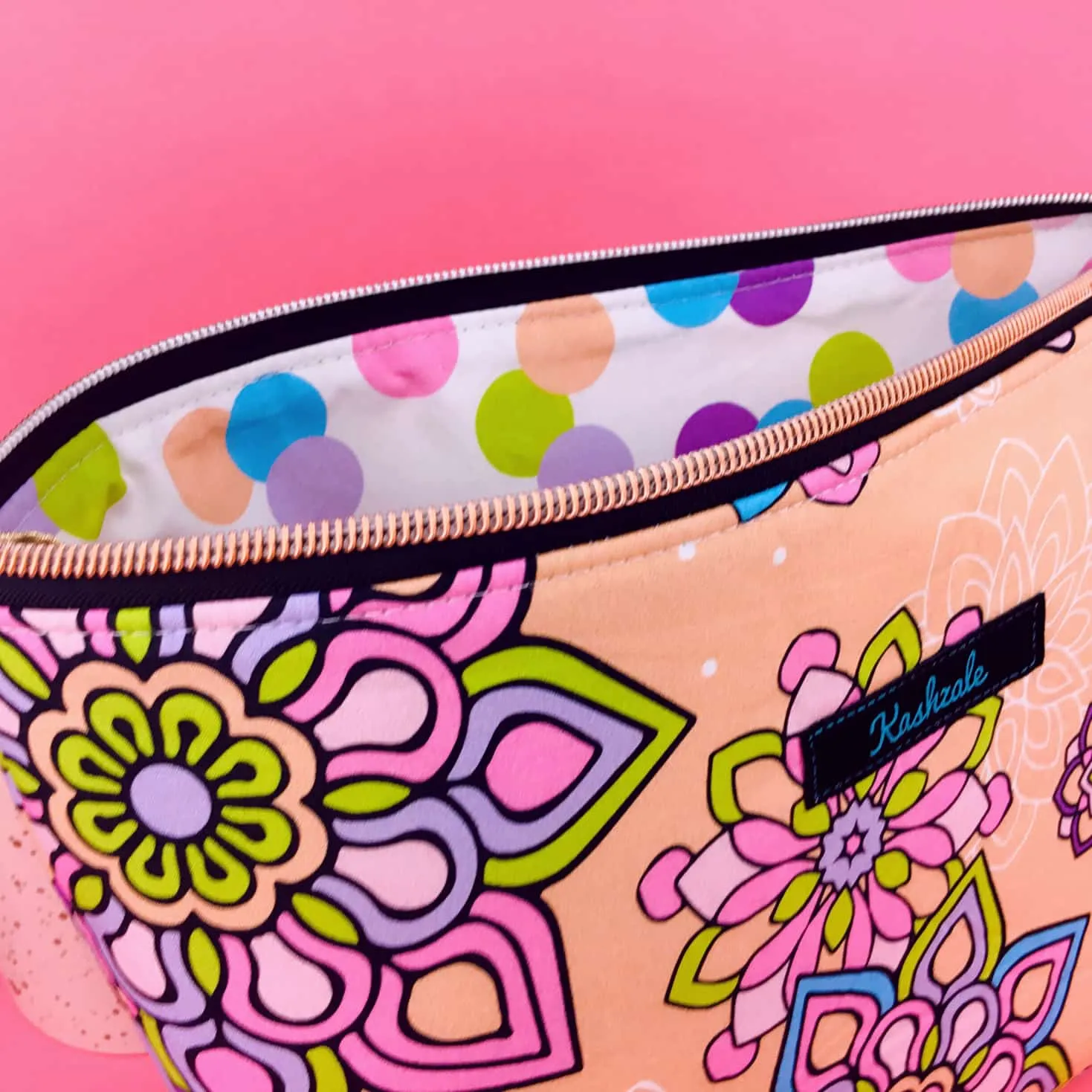 Mandala Magnifica Peach Large Makeup Bag. Exclusive Design.