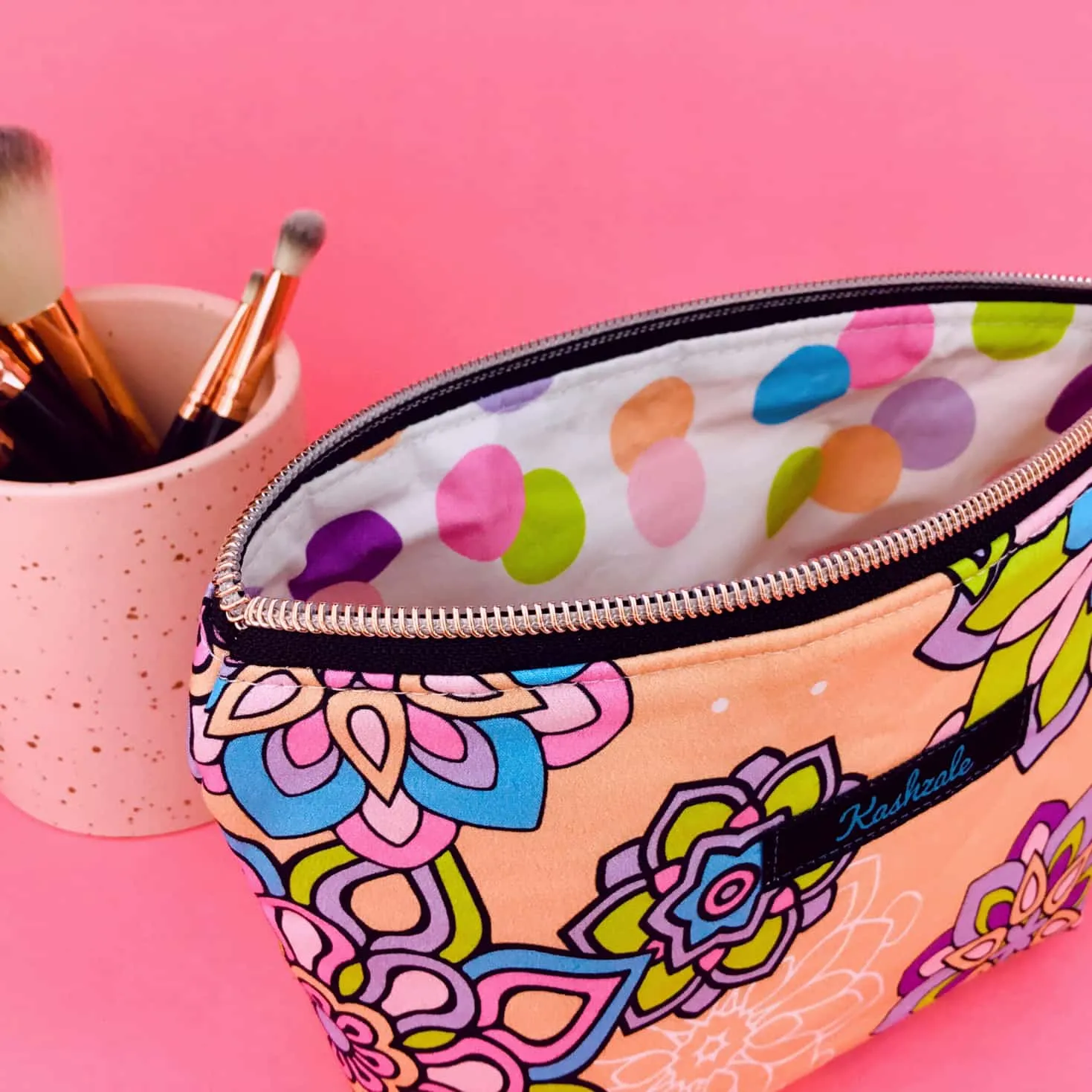 Mandala Magnifica Peach Medium Cosmetic Bag. Exclusive Design.