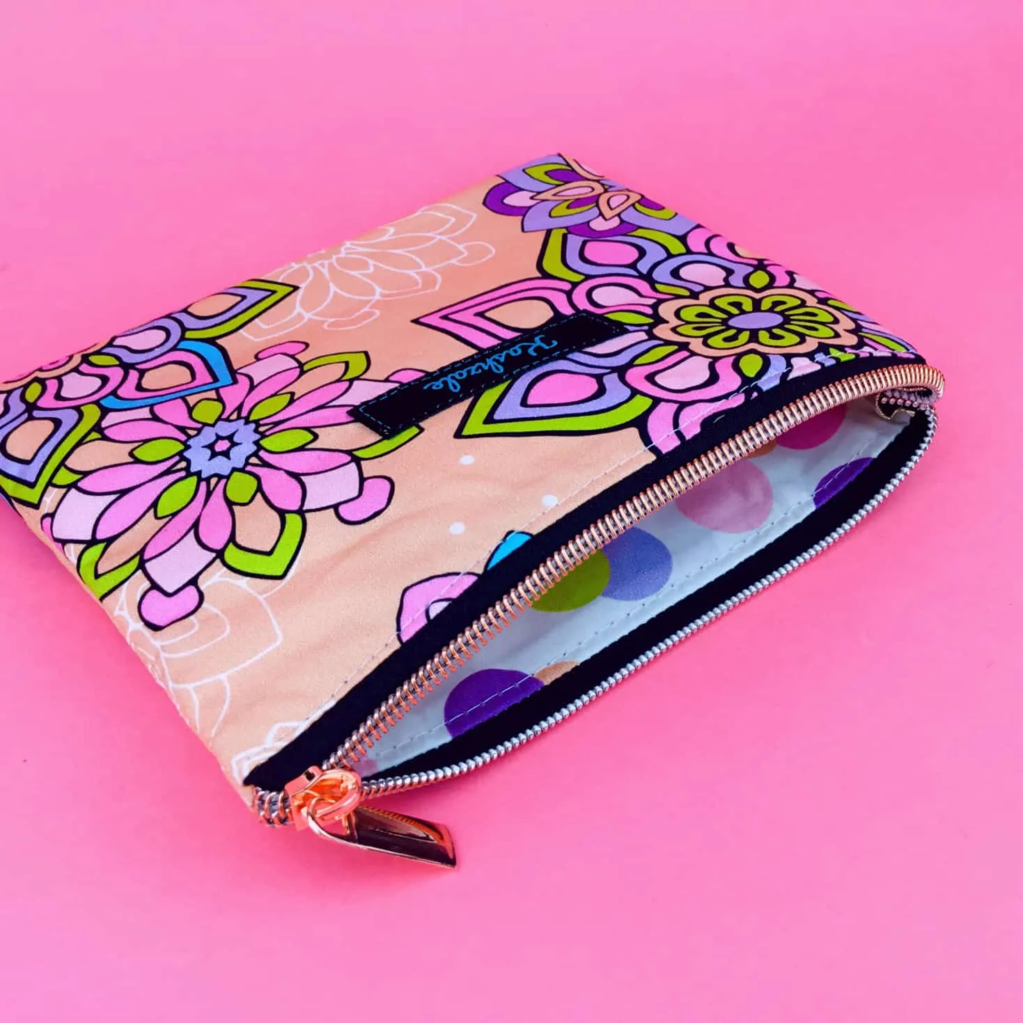 Mandala Magnifica Peach Small Clutch, Small makeup bag. Exclusive Design.