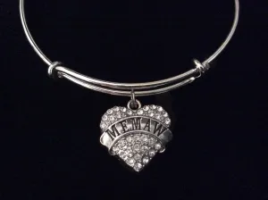 Memaw Silver Crystal Heart Charm Bangle Adjustable Expandable Meaningful Gift Grandmother Gift