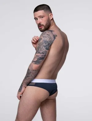 Mens Curved Mesh Thongs - Navy