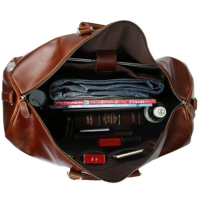 Mens Leather Duffle Weekender Bag Vintage