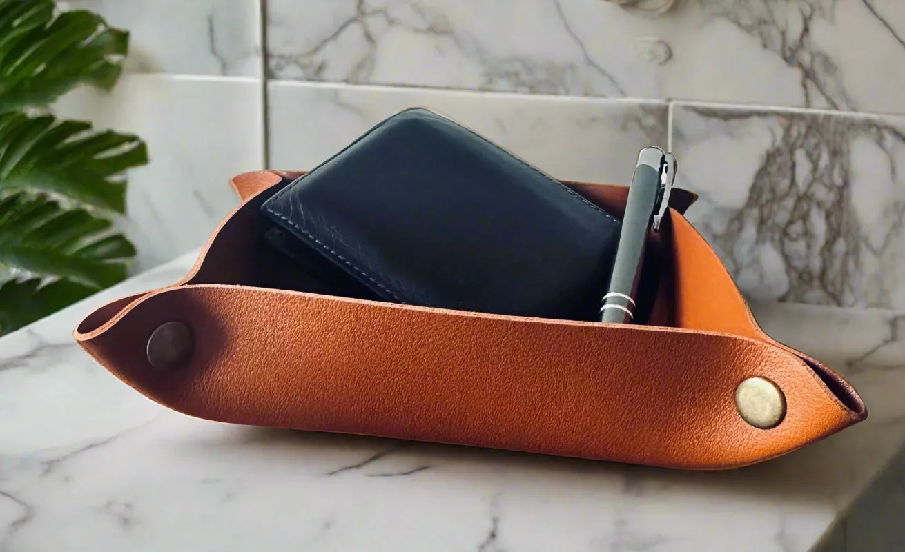 Mens PU Leather Valet Tray in Brown or Black by ArchieSoul Man