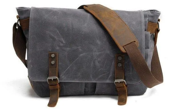 Mens Wax Canvas Messenger Bag for Laptop