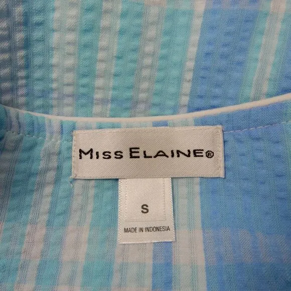MISS ELAINE Seersucker Long Zip ROBE Size S Blue Plaid Pockets NEW 867603D