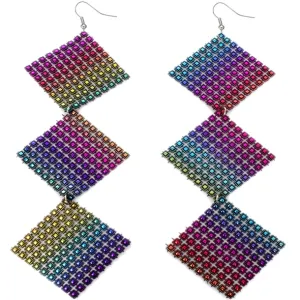 Multicolor Long Triple Studded Mesh Dangle Earrings