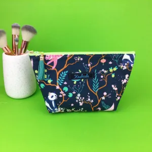 Navy Pandas and Tigers Medium Cosmetic Bag. Navy Cosmetic Bags