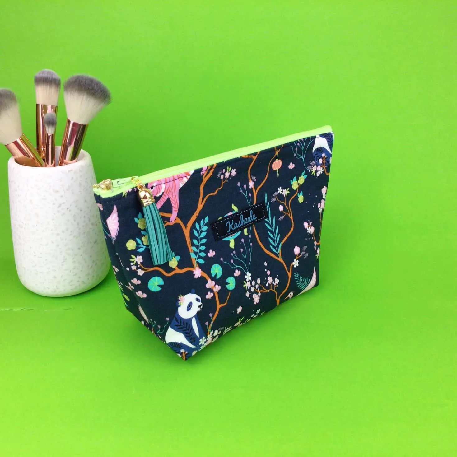 Navy Pandas and Tigers Medium Cosmetic Bag. Navy Cosmetic Bags