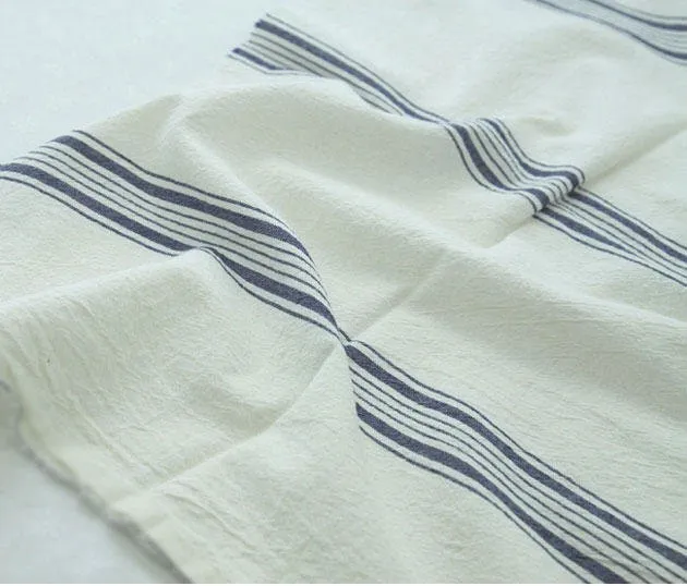 Navy Stripe Cotton Fabric, Washing Cotton, Yarn Dyed Cotton - Fabric By the Yard 92430 87840-1