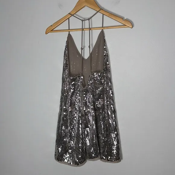 NBD Sequin Silver Champagne Babydoll Mini Dress XS