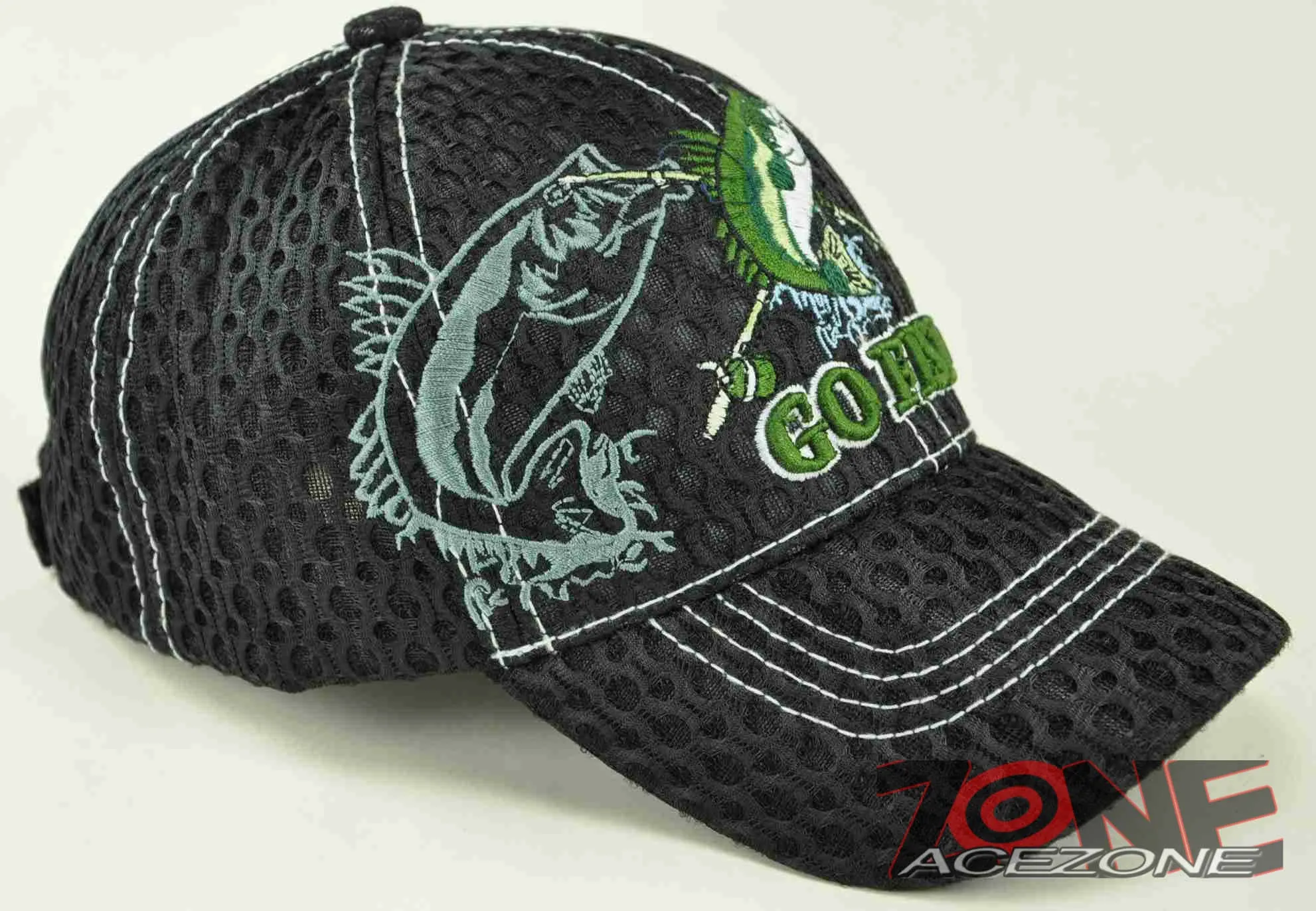 NEW! BASS GO FISH FISHING MESH CAP HAT N1 BLACK
