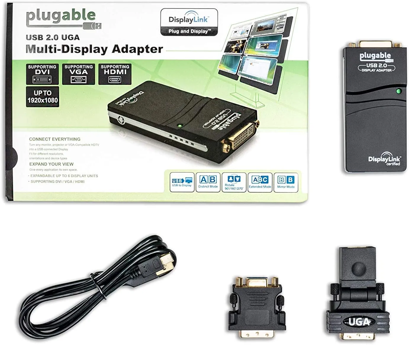 New Display Link Plugable USB 2.0 to DVI/VGA/HDMI Video Graphics Adapter for Multiple Monitors up to 1920x1080 Supports Windows 10, 8.1, 7, XP