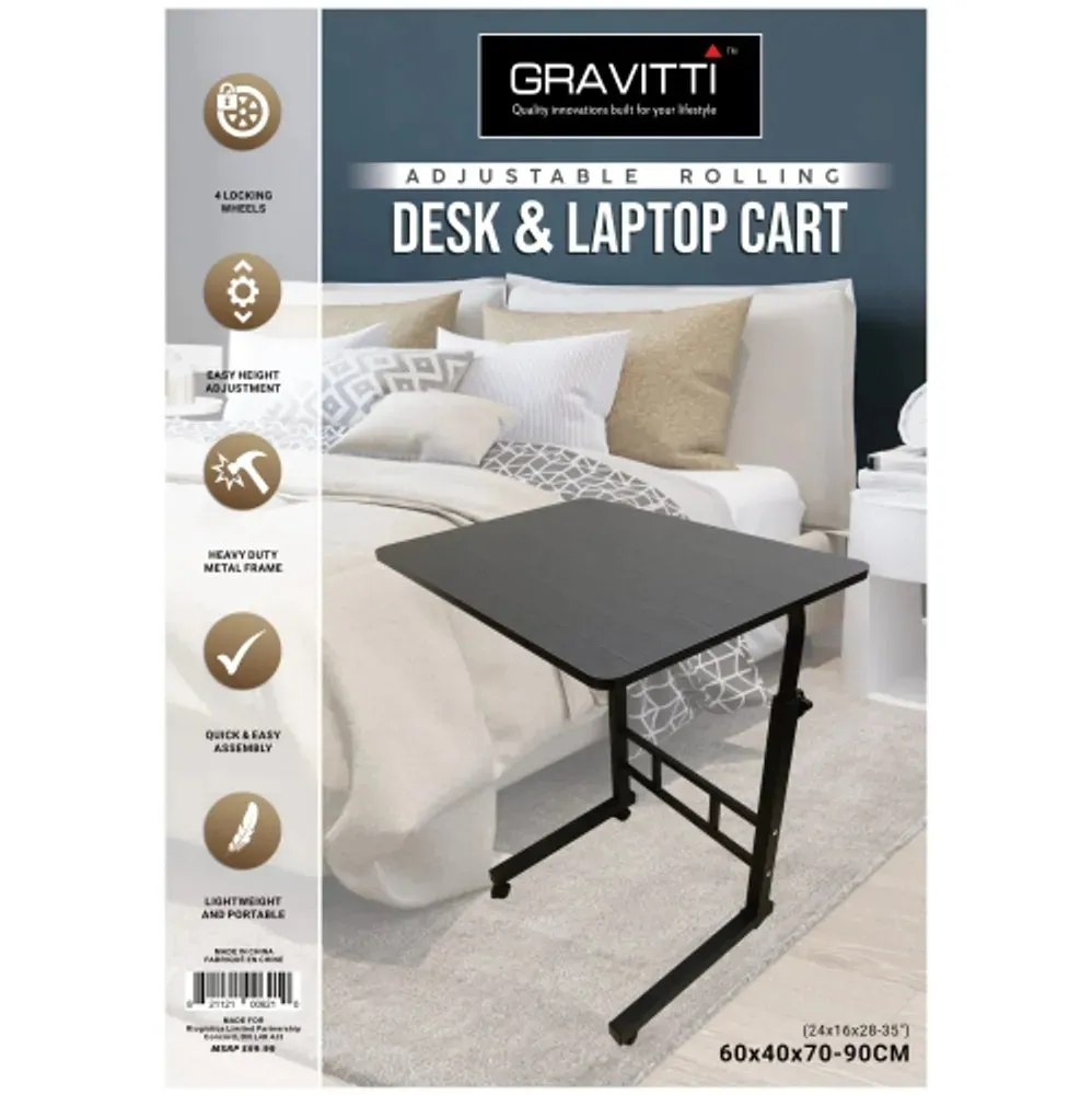 NEW in box! Gravitti Adjustable Rolling Desk & Laptop Cart (27.6"-35.4")