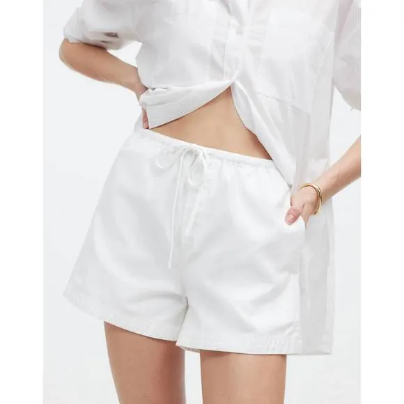 NEW MADEWELL drawstring pull-on shorts in white