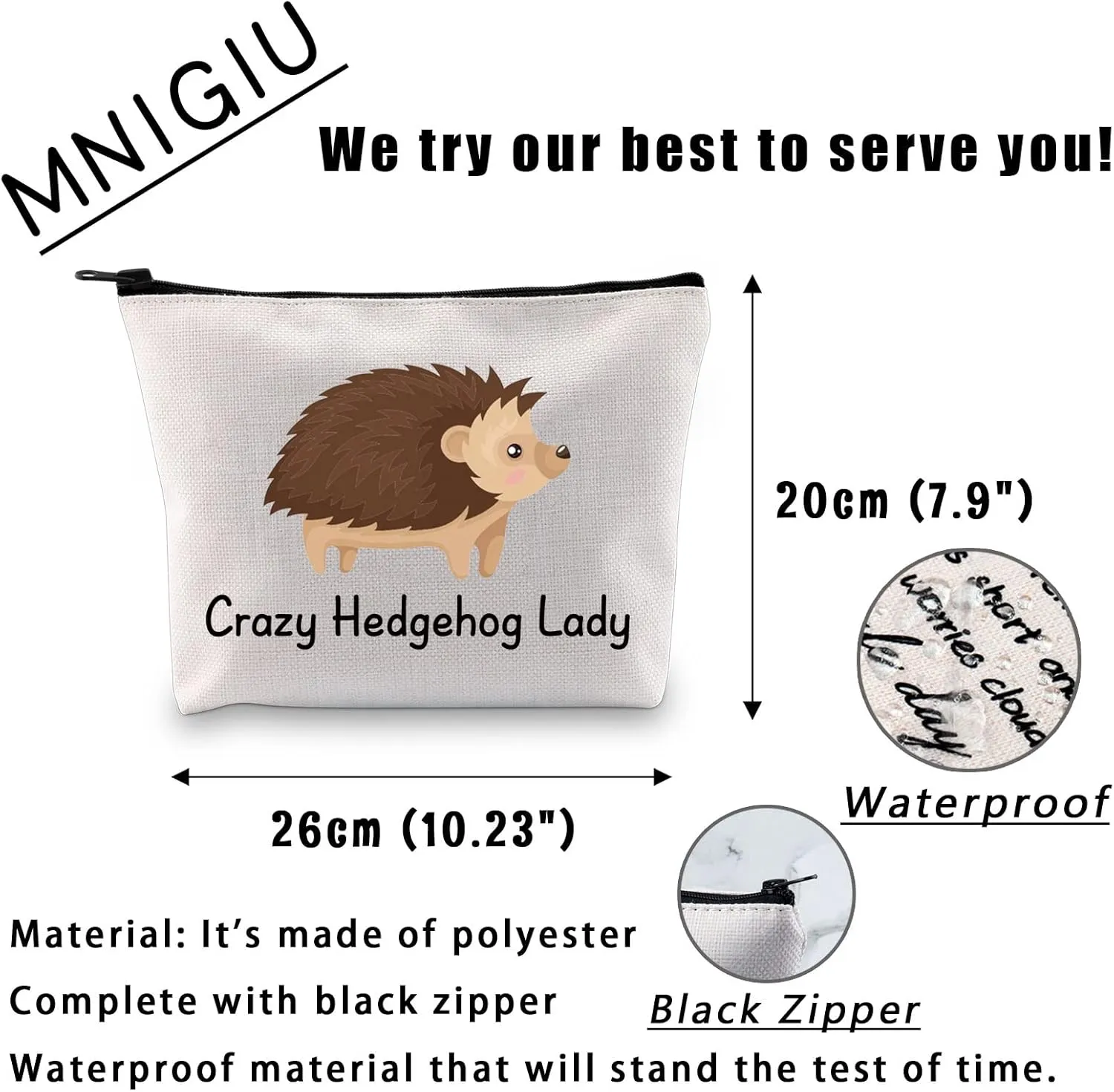 New MNIGIU Cute Hedgehog Gift Crazy Hedgehog Lady Cosmetic Bag Funny Hedgehog Makeup Bag Hedgehog Lover Gift