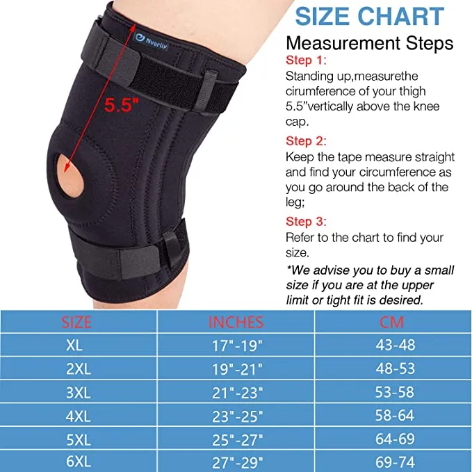 New Nvorliy Knee Sleeve Plus Size for Large Leg - Detachable Strap Design, Open-Patella Stabilizer Brace for Arthritis, Tendon, Meniscus and Ligament Injuries, Patellar Tendonitis, Fit Men & Women! Sz 6X