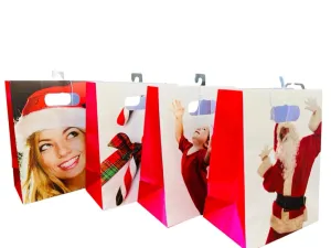 New set of 4 Santaland Gift Bags, printed both sides! 7 inch x 9 inch x 4 inch