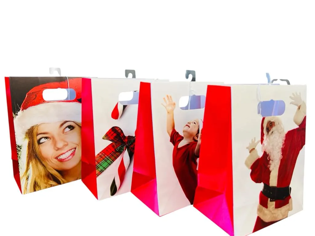 New set of 4 Santaland Gift Bags, printed both sides! 7 inch x 9 inch x 4 inch