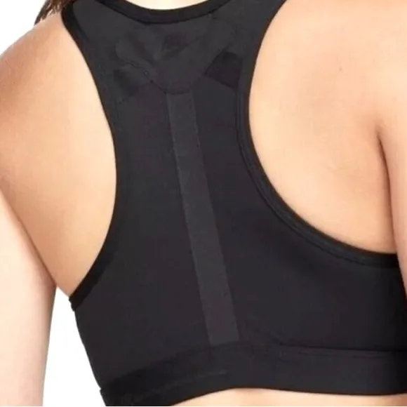 Nike Swoosh Air Force 1 DRI FIT XL black lace up front medium support sports bra