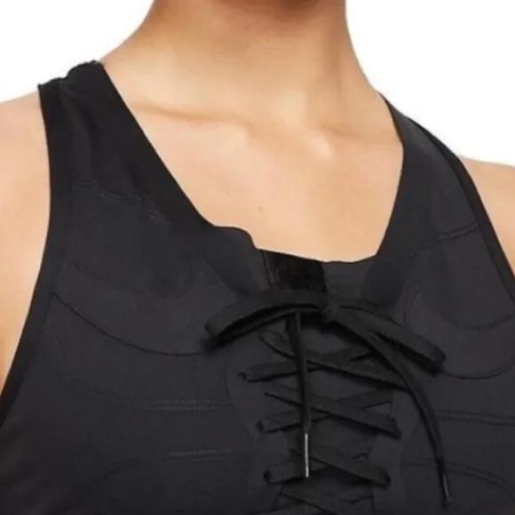 Nike Swoosh Air Force 1 DRI FIT XL black lace up front medium support sports bra