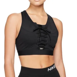 Nike Swoosh Air Force 1 DRI FIT XL black lace up front medium support sports bra