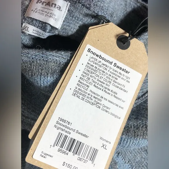 NWT prAna Recycled Wool Snowbound Sweater in Blue Mountain Camo - Size XL