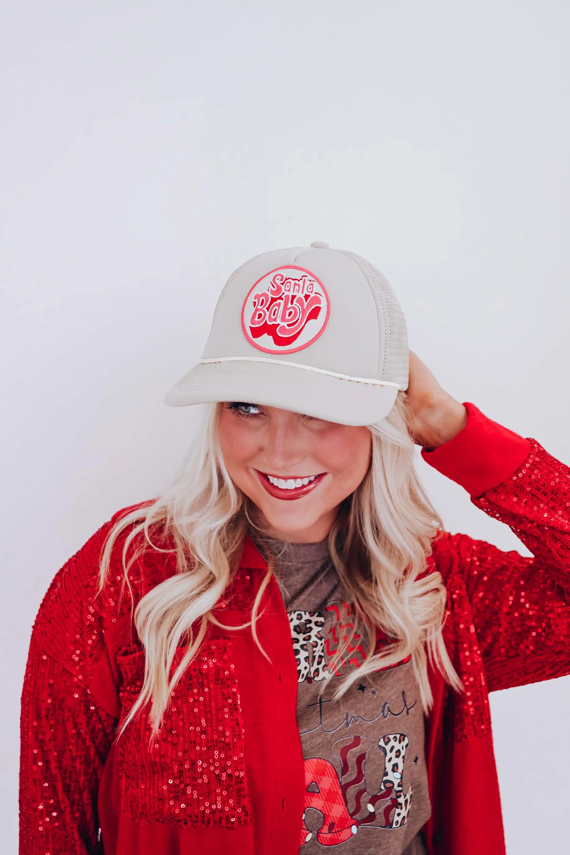 Oh Santa Baby Trucker Hat - Khaki