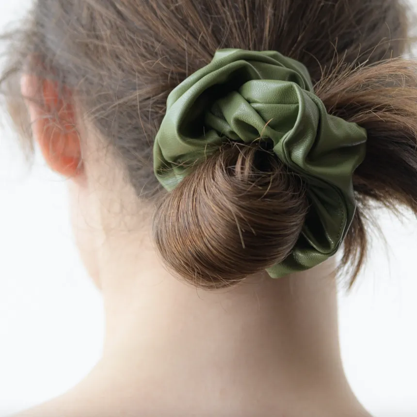 Olive Leatherette Scrunchie