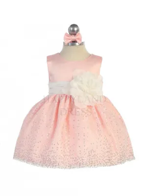 Peach Sleeveless Satin Bodice Infant Girl Dress with Sparkle Tulle Skirt