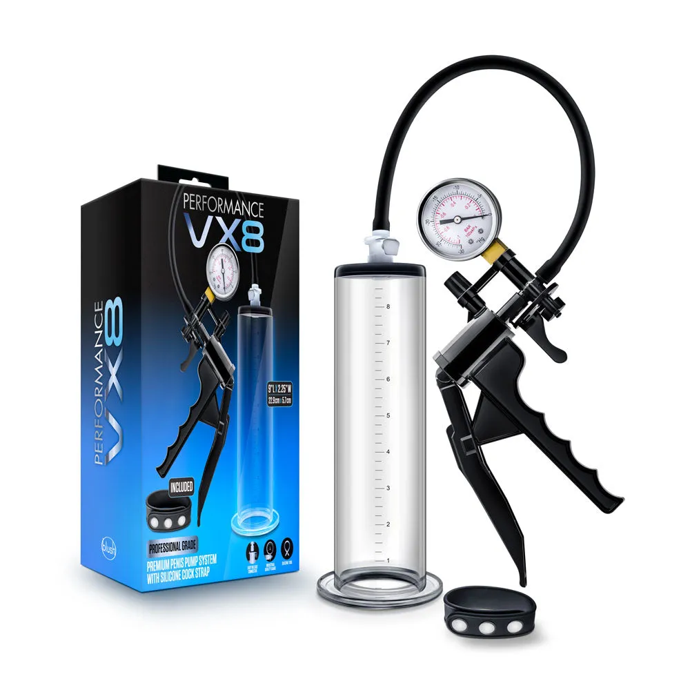 Performance - Vx8 Premium Penis Pump System  With Silicone Cock Strap - Clear