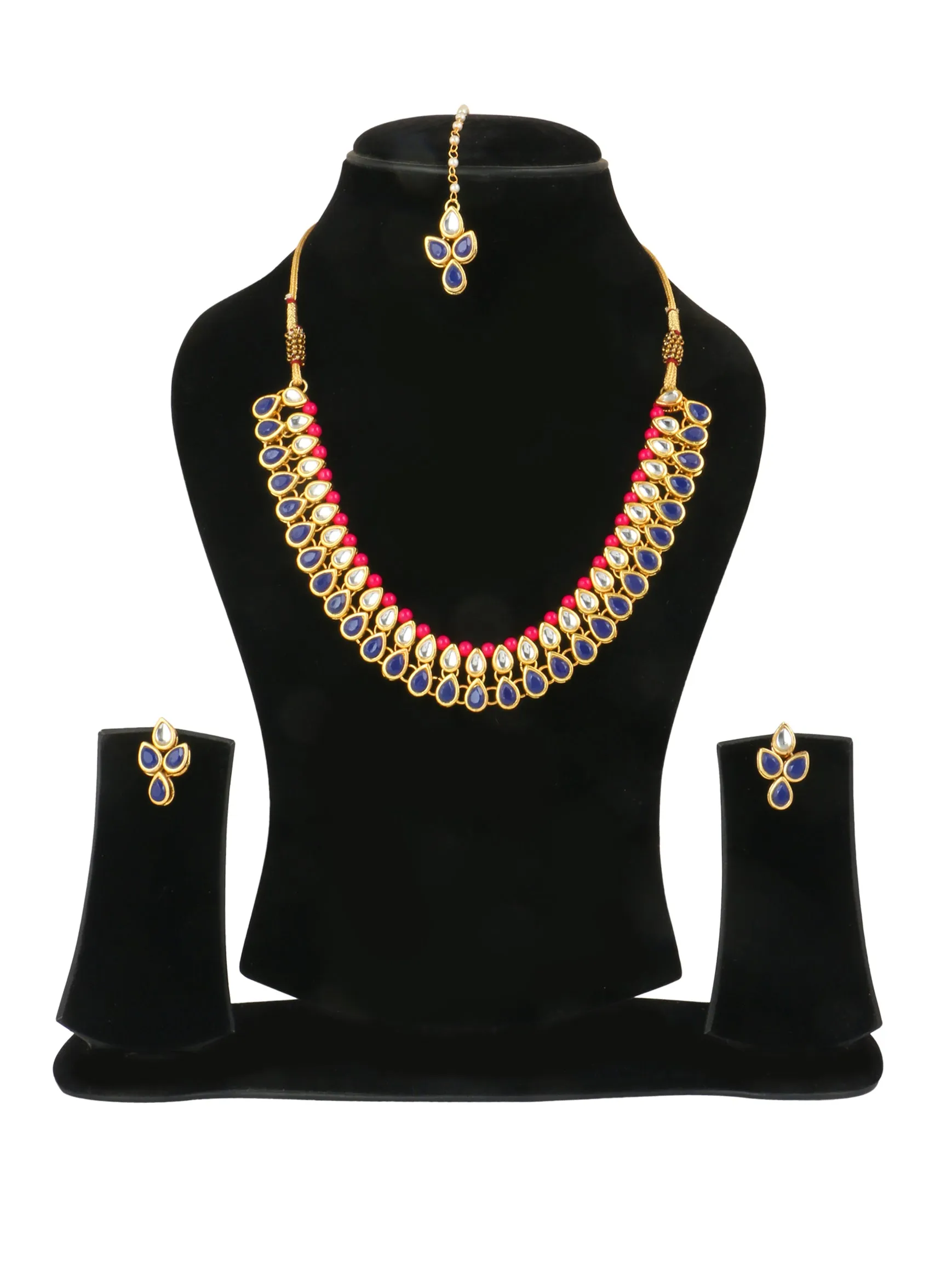 Pink and Blue Kundan Classic Necklace set