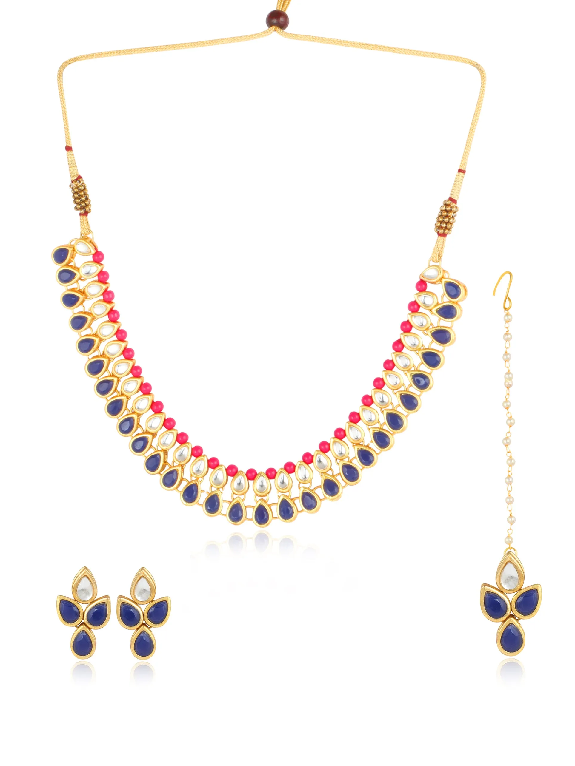 Pink and Blue Kundan Classic Necklace set