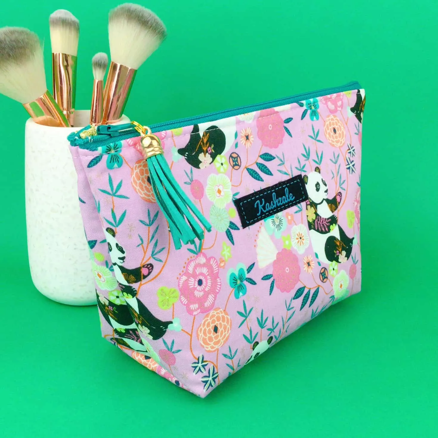 Pink Pandas Medium Cosmetic Bag. Pink Cosmetic Bags