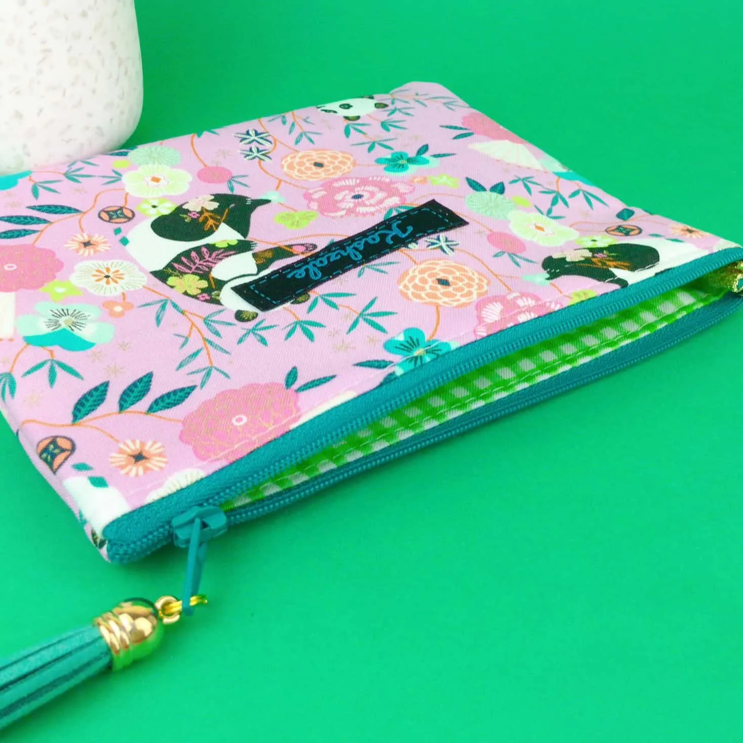 Pink Pandas Small Clutch, Small makeup bag. Pink Makeup Bag