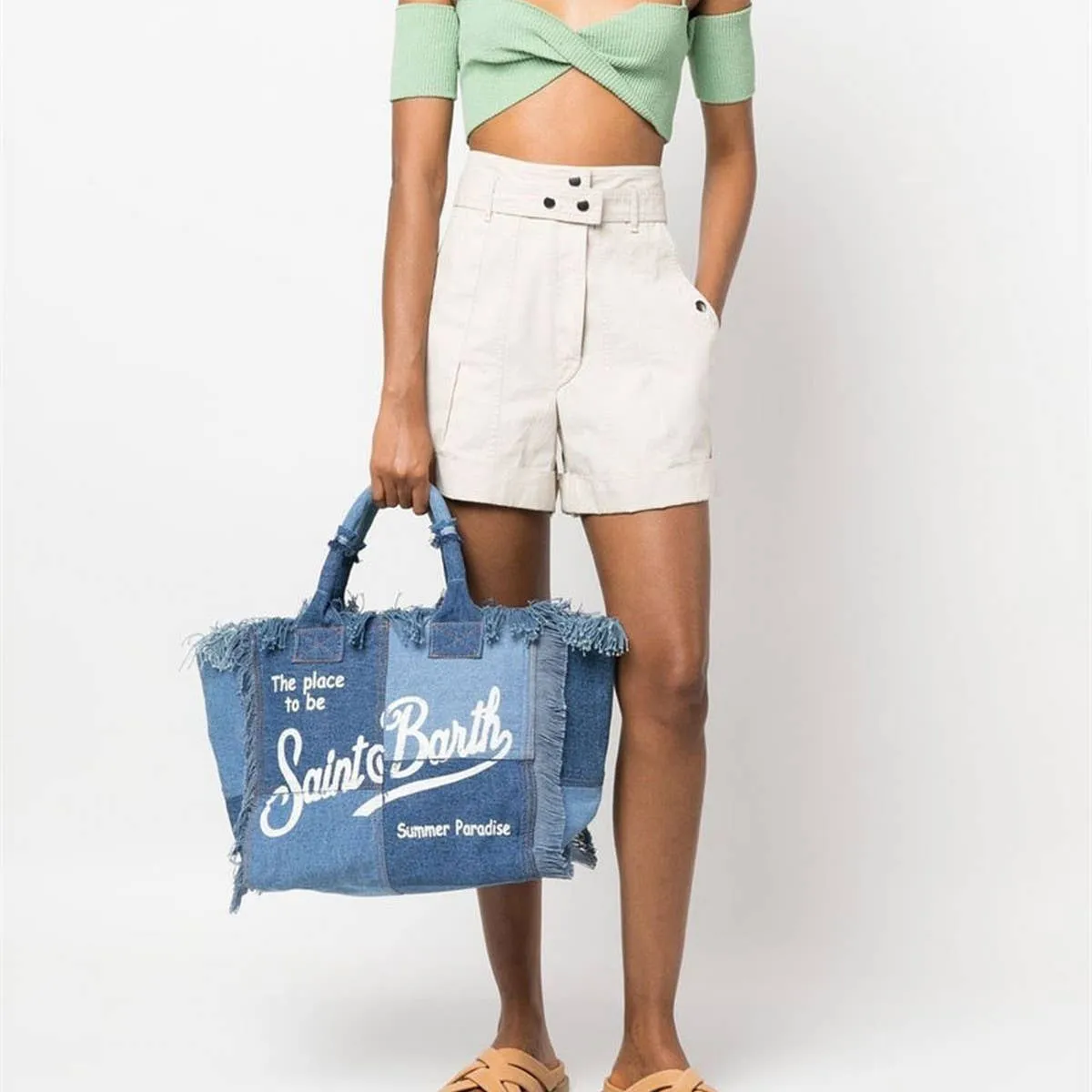 Pink St. Barth's Denim Beach Tote Bag